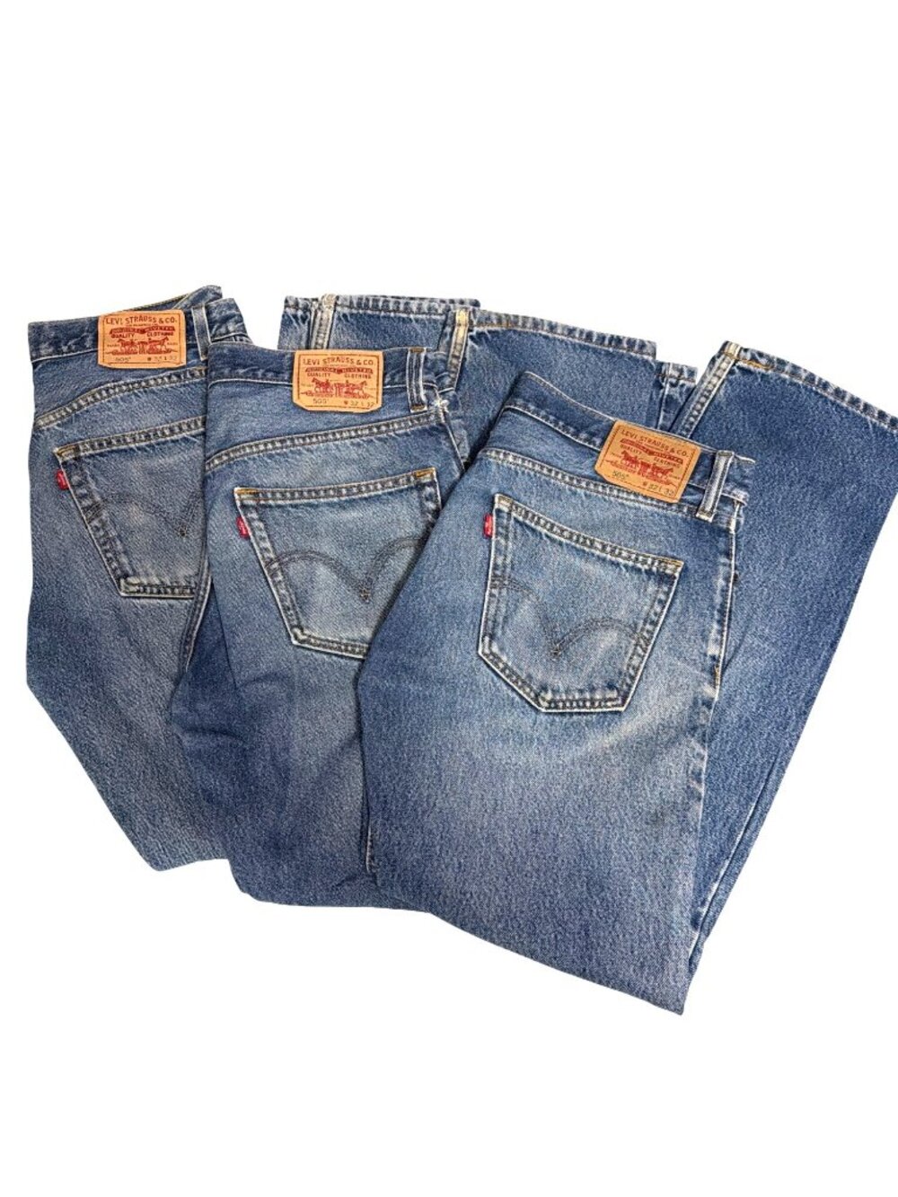 3-Levis 505 Mens Vintage Straight Leg Distressed Jeans 32x32 Medium Wash Denim